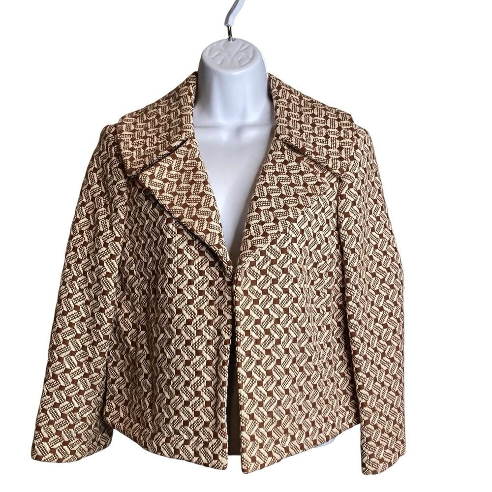 Vintage Dana Buchman Women's Brown Woven Open Front Blazer Jacket Size 10 Career